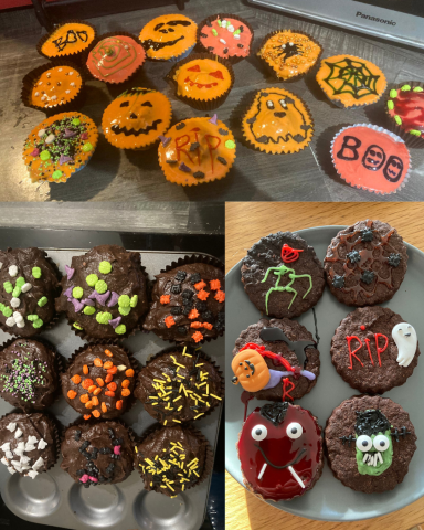 Halloween Cupcakes with various monster faces on