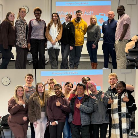 ISL colleagues group together to take a picture after their First Aid training session