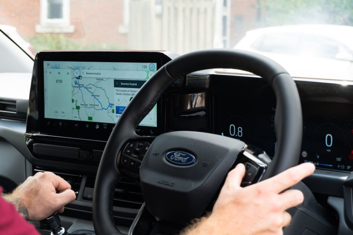 Ford Tourneo Dashboard as Rapid Response Worker Drives using navigation 